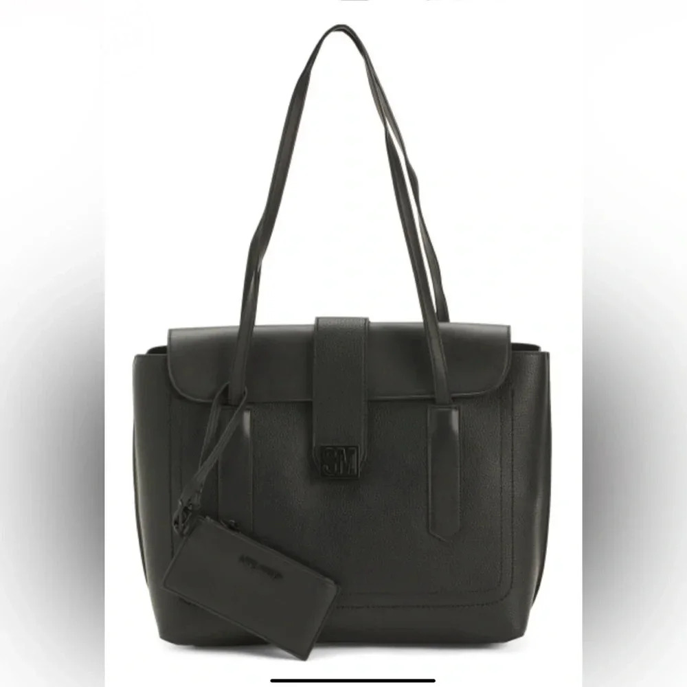 BRAND NEW WITH TAGS STEVE MADDEN MATTE BLACK BGOOSE TOTE. - Picture 4 of 11